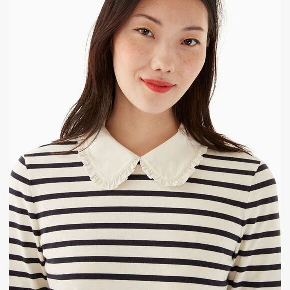 Kate Spade Black and White Poplin Collar Striped Tee Dress - Picture 2 of 7